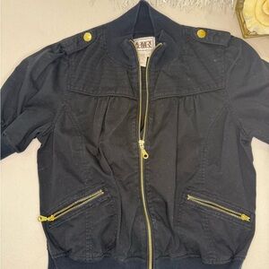 Vintage Black short sleeve Jacket with pockets and Gold Accents